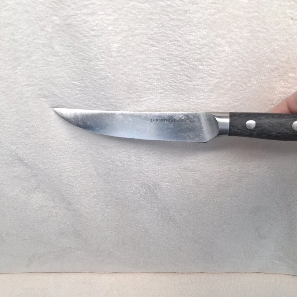 Pampered Chef (4) Steak Knives Dark Gray Handle German Steel